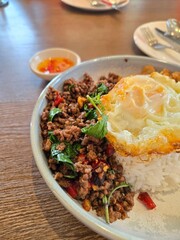 Stir-fried Minced Pork with Basil and Fried Egg