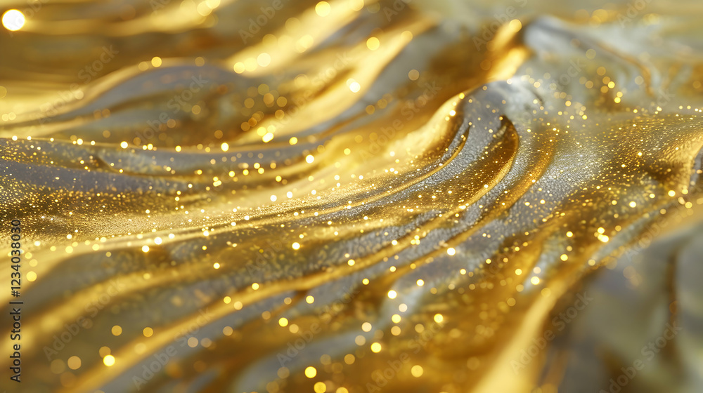 Poster abstract golden texture with shimmering effects and flowing patterns.