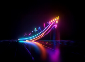 Vibrant neon arrow soaring upward, signifying growth and progress.  Reflective surface amplifies the dynamic energy.