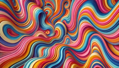 Obraz premium High-Resolution Abstract Rainbow Groovy Wavy Line Background in 1970s Hippie Retro Style – Colorful Vector Pattern for Textile, Fashion, and Design, 16:9 Stock Image