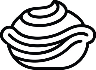 Cupcake icon, minimalist black and white design, swirled frosting, simple line drawing, bakery logo, vector graphic, sweet treat illustration, cartoon style, single cupcake, outlined dessert, monochro