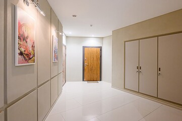 Russia, Moscow- May 27, 2020: interior apartment public place, house entrance. doors, walls, staircase corridors