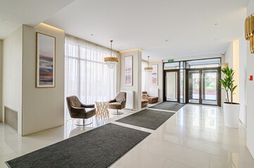 Russia, Moscow- May 27, 2020: interior apartment public place, house entrance. doors, walls,...