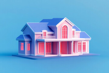 Fototapeta premium Stylish pastel house with a modern design and vibrant colors.