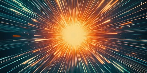 Radial Bursting Yellow, Orange, Teal and Blue Lines A Graphic Design Background Image