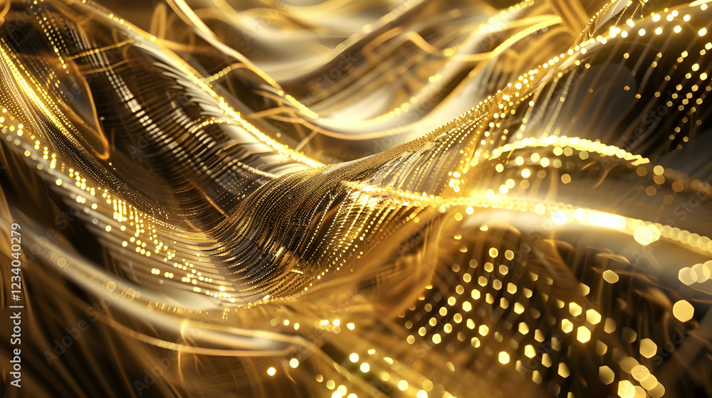 Poster abstract golden wave pattern with flowing light and texture.
