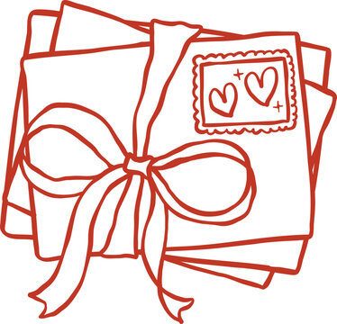 Coquette Retro Love Mails stack Doodle Outline
