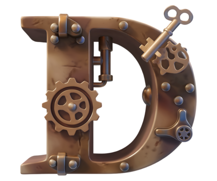 Letter d steampunk style isolated