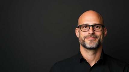 Obraz premium Confident mature man with glasses and beard on dark background