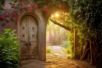 Obraz premium Door In Tranquil Garden Relax Inspiration Nature
