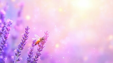 Tranquil lavender field with bee at sunset - nature's serenity and beauty for relaxation and inspiration