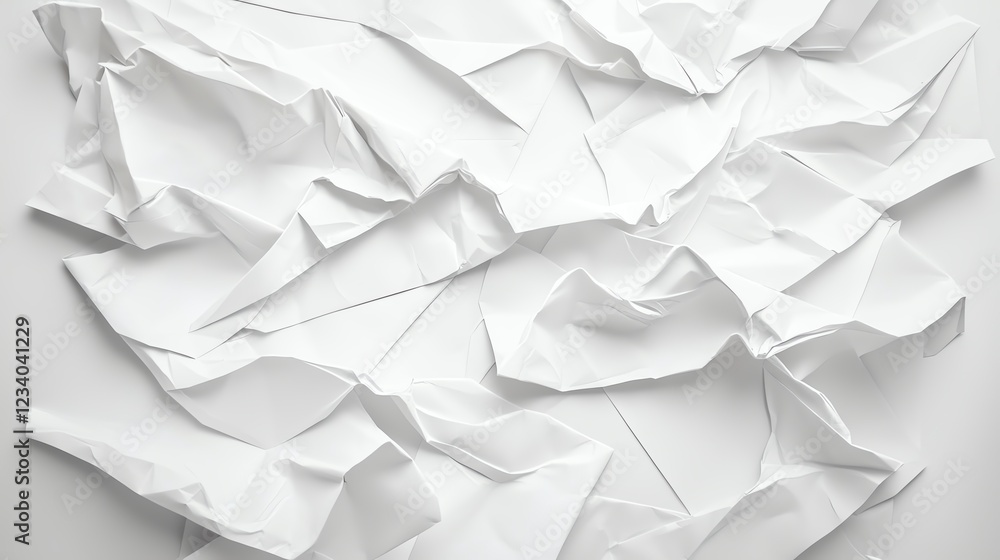 Poster abstract crumpled paper texture with white tones and shadows, suitable for backgrounds and design pr
