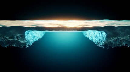 Fototapeta premium Majestic iceberg glows softly in ethereal underwater light. AI Generated