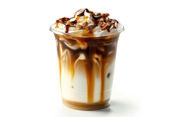 Iced caramel macchiato beverage smoothie dessert.
