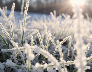 Frost-Covered Grass in Winter Sunrise