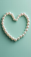 Heartshaped pearl necklace on soft pastel green background