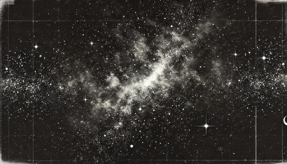 Transparent Black Distressed Overlay with Tiny White Particles: Starry Night Sky or Snowfall Effect in High-Resolution Texture