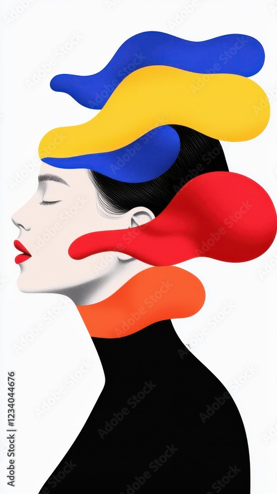 Poster creative brainstorming featuring abstract colors and shapes studio setting digital art side view