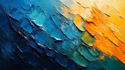Obraz premium Textured Abstract Painting Warm Orange Blue Hues. AI Generated