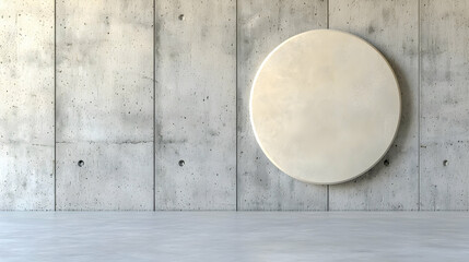 Circular canvas on concrete wall, modern interior design, mockup