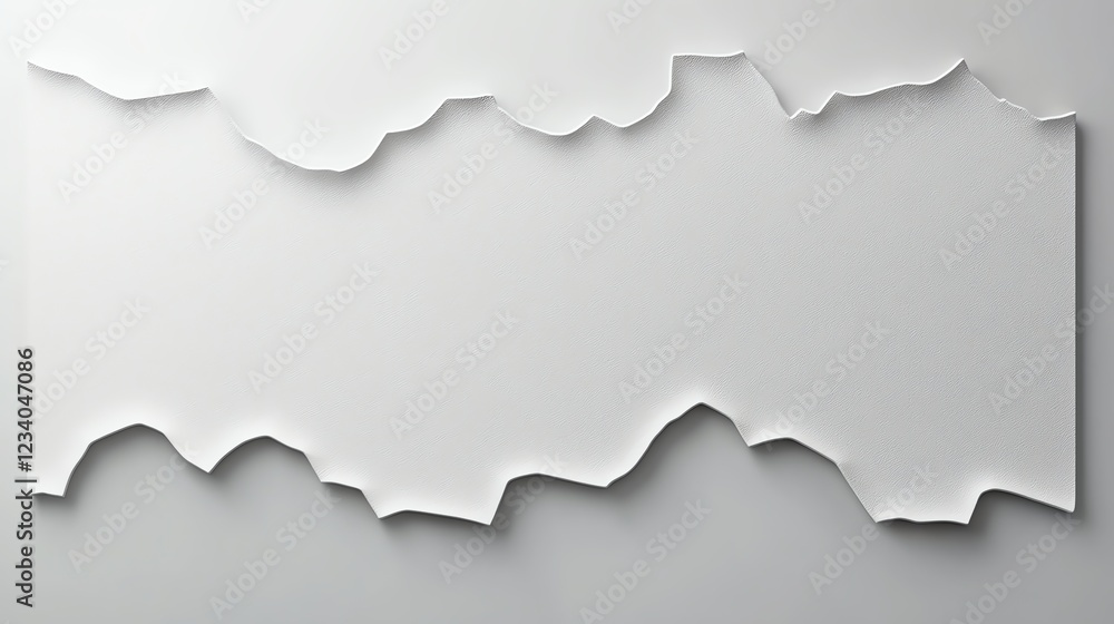 Poster white torn paper edges on a soft gray background, creating a minimalist abstract texture.