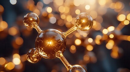 Illuminated Molecular Structure: Golden Atoms Glowing