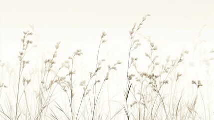 Serene landscape of delicate wildflowers swaying gently in a soft breeze, evoking tranquility