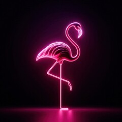 Solid black background with a glowing neon pink flamingo standing on one leg in the center, illuminated faintly 1
