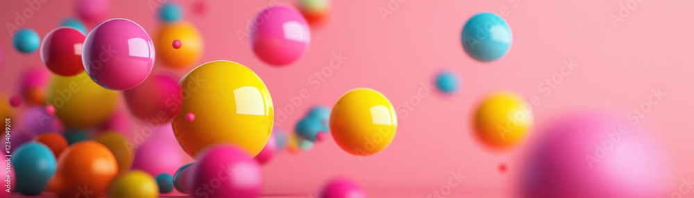 Poster colorful spheres in motion create a dynamic abstract background.