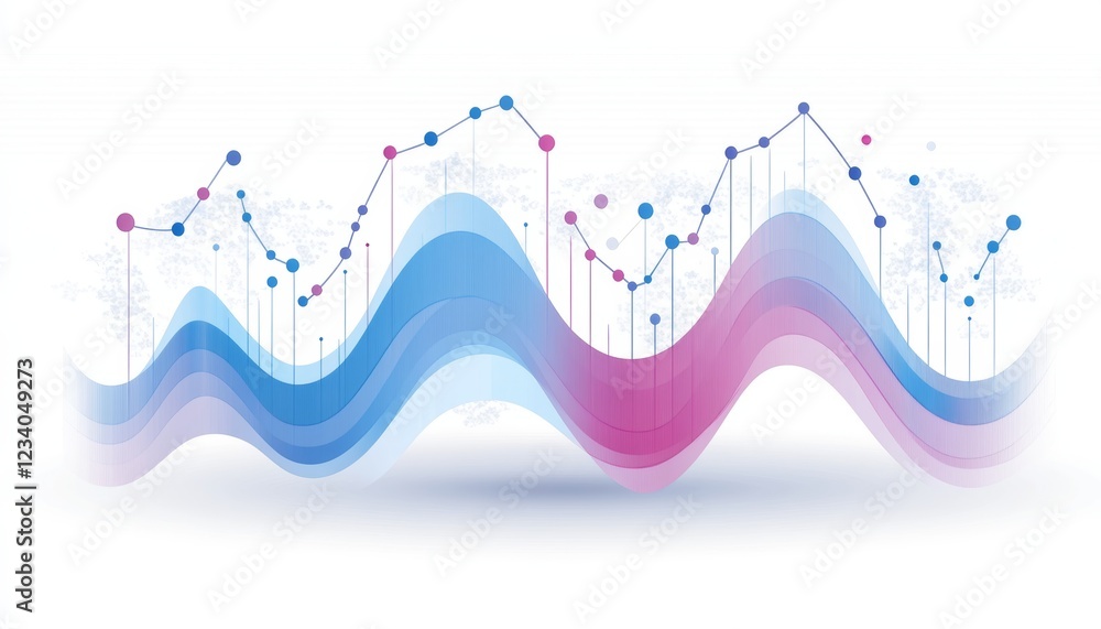Aufkleber abstract data visualization flowing lines, data points, and gradient colors on white background.