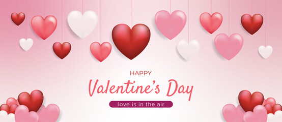 Happy valentine day banner. Cute love banner, romantic greeting card happy valentines day wishes
