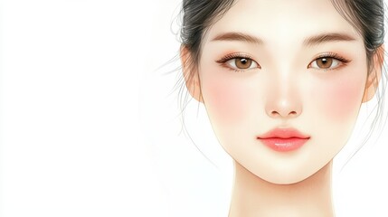 Naklejka premium Closeup beauty portrait, woman with vibrant pink lipstick on white background 