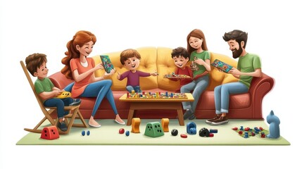 Family Fun Time Playing Board Games Together at Home