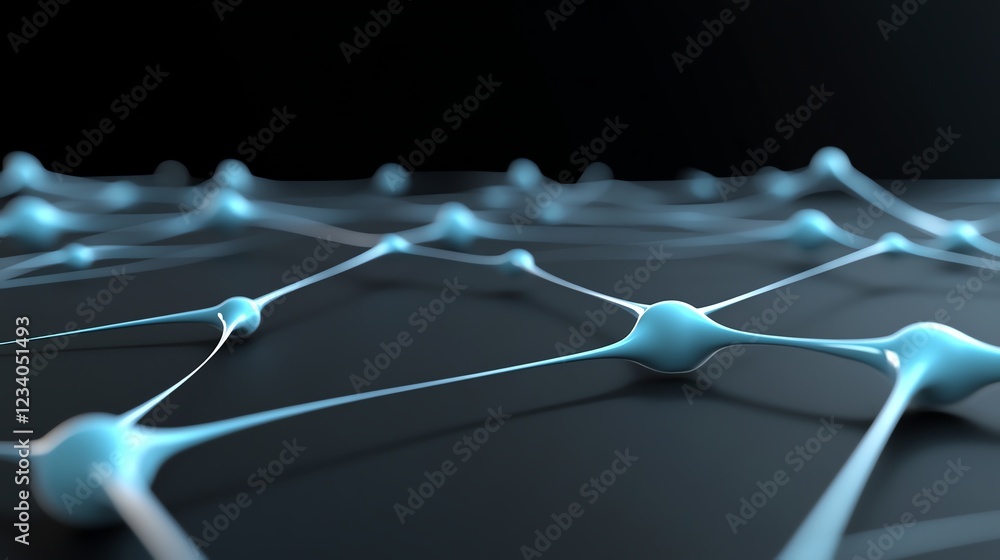Poster abstract network of blue nodes and connections on a dark surface, representing digital communication