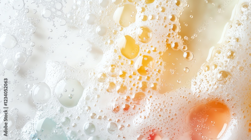 Poster colorful soap bubbles close-up, creating an abstract and vibrant texture with reflections and patter