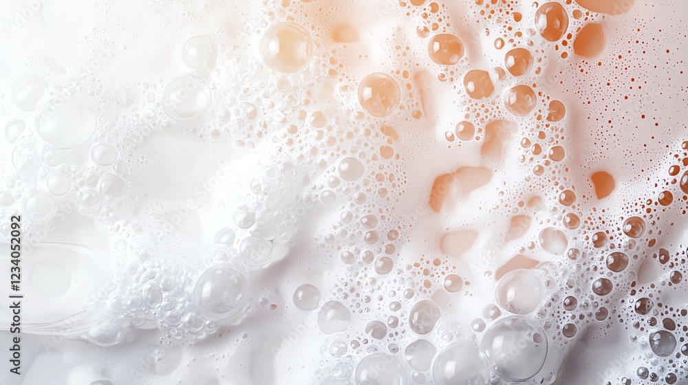 Poster close-up of white soap bubbles with a gradient background, creating a soft and abstract texture.