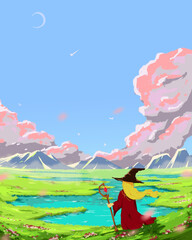 potrait isekai with rainbow cloud