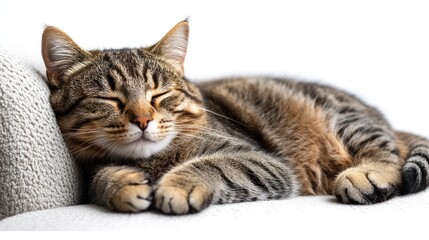 Fototapeta premium Peaceful Tabby Cat Napping on a Cozy Cushion