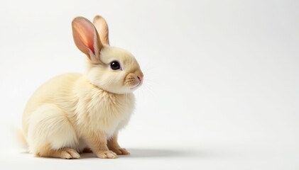 Obraz premium Fluffy Easter bunny against pure white chick background, hare, sweet