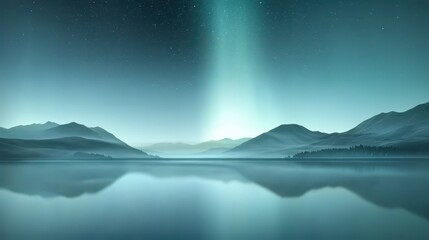 Naklejka premium Spectacular aurora borealis display over serene lake and majestic mountains