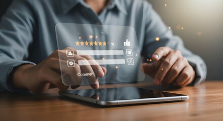 El usuario comenta y otorga una excelente calificación a la experiencia de servicio en la aplicación en línea, el concepto de encuesta de satisfacción del cliente, el usuario evalúa la calidad del ser