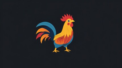 Fototapeta premium Colorful rooster, dark background, farm animal, illustration