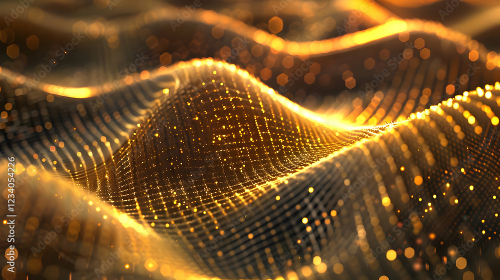 Poster abstract waves of golden light create a mesmerizing visual effect.