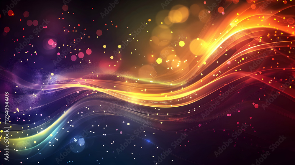 Poster a colorful abstract design featuring flowing lines and glowing particles.