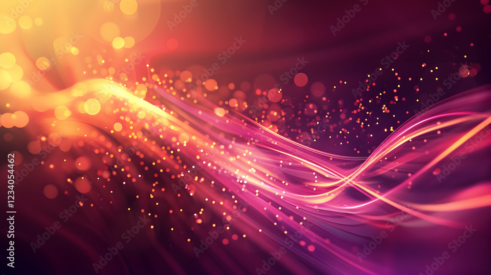 Poster abstract colorful wave design with glowing particles for digital backgrounds.