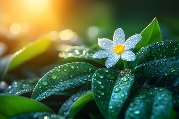 Dew-Kissed Flower in Morning Light - Nature's Serenity for Wall Art or Eco Projects