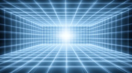 Obraz premium Abstract Blue Grid Light Room Digital Space