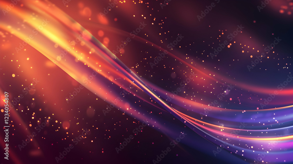 Poster abstract waves of color with glowing particles create a vibrant, dynamic background.