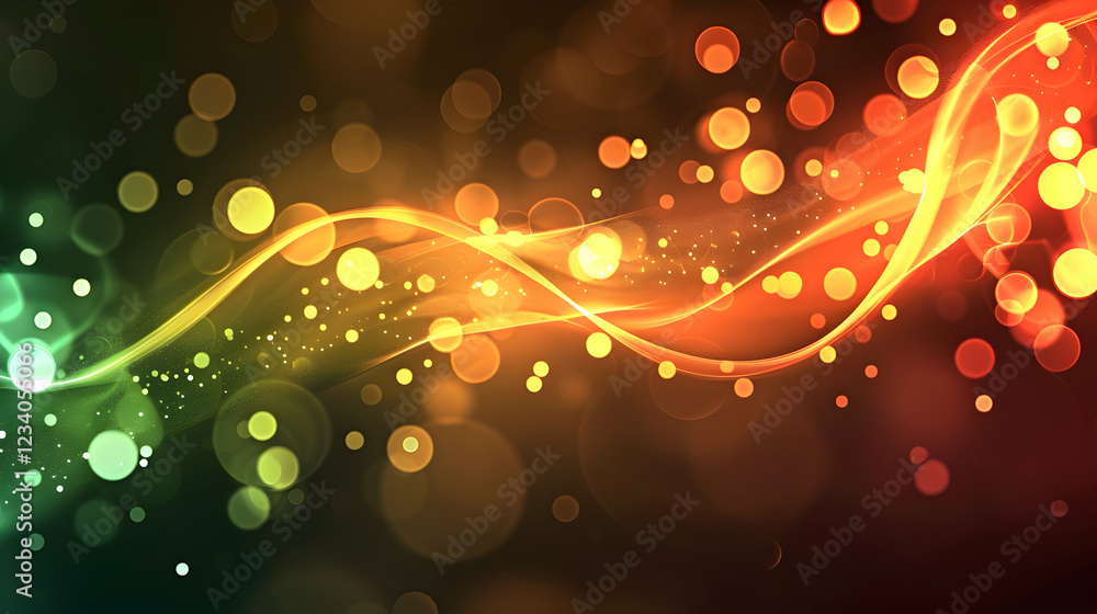 Poster abstract colorful wave design with luminous orbs and light effects.