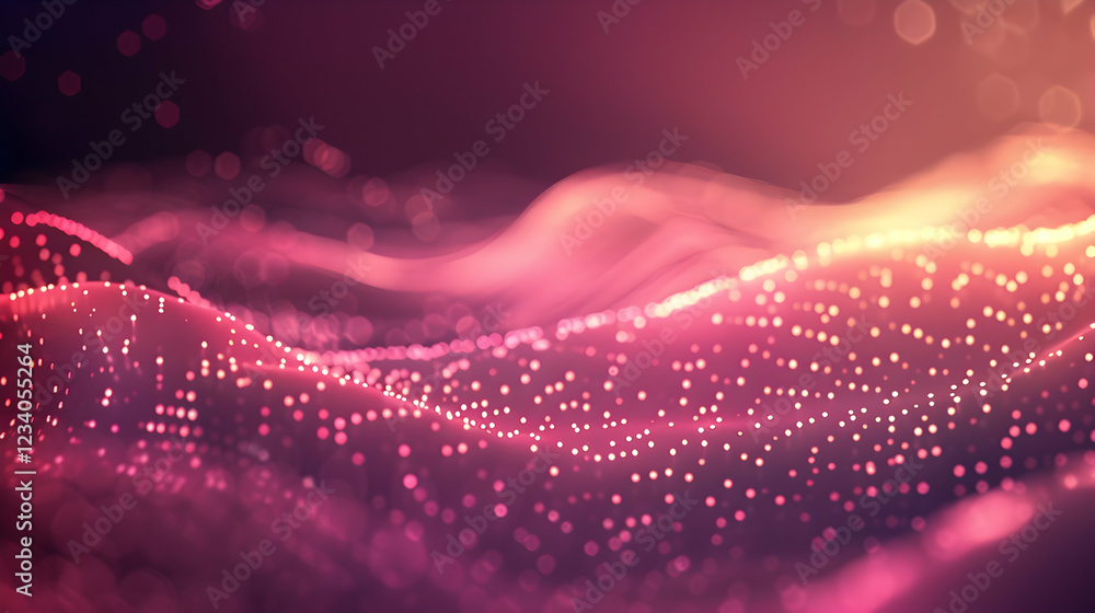 Poster abstract digital waves with glowing particles in a vibrant color scheme.